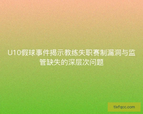 U10假球事件揭示教练失职赛制漏洞与监管缺失的深层次问题